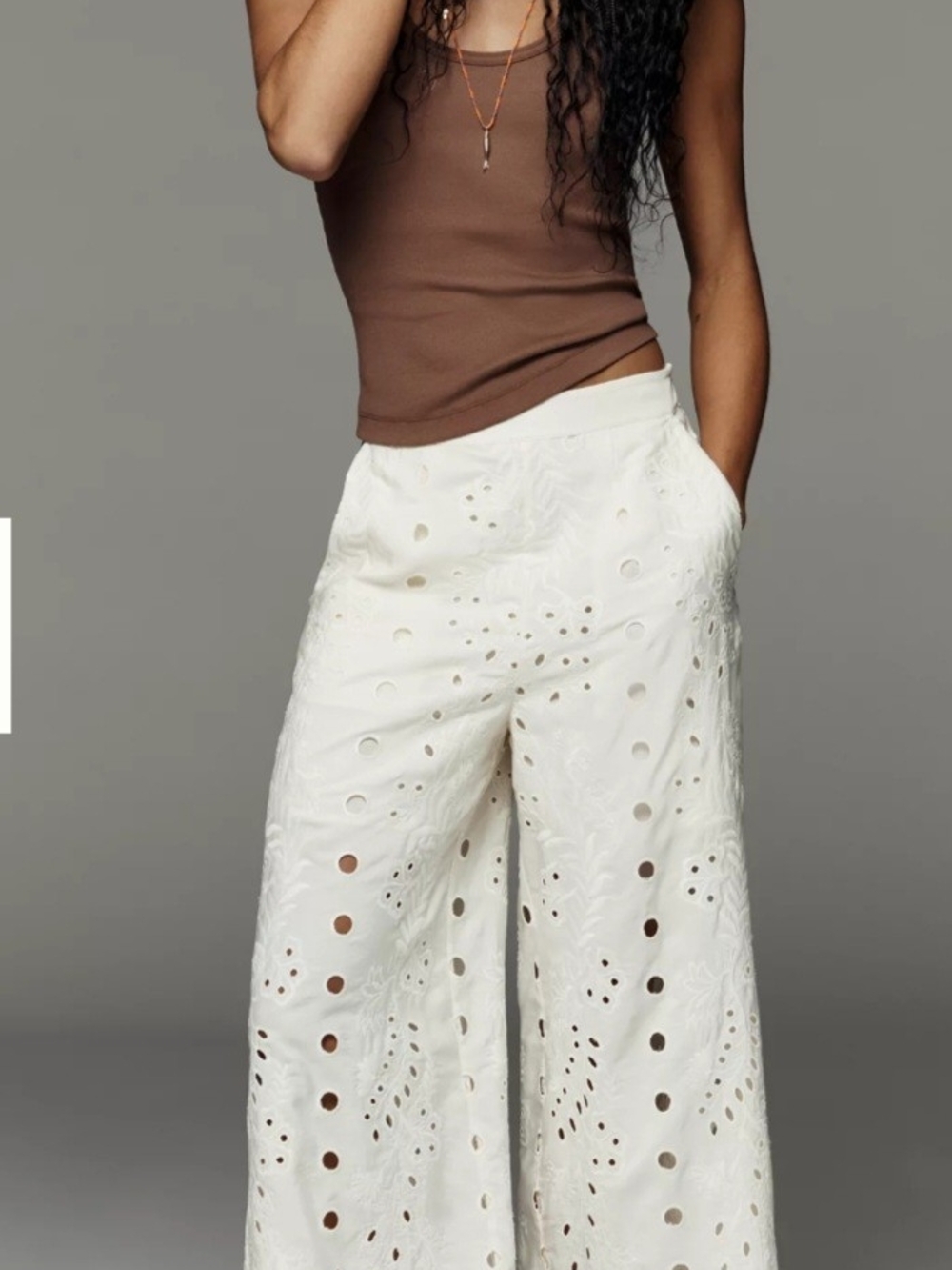 Eyelet Wide-Leg Pants in White